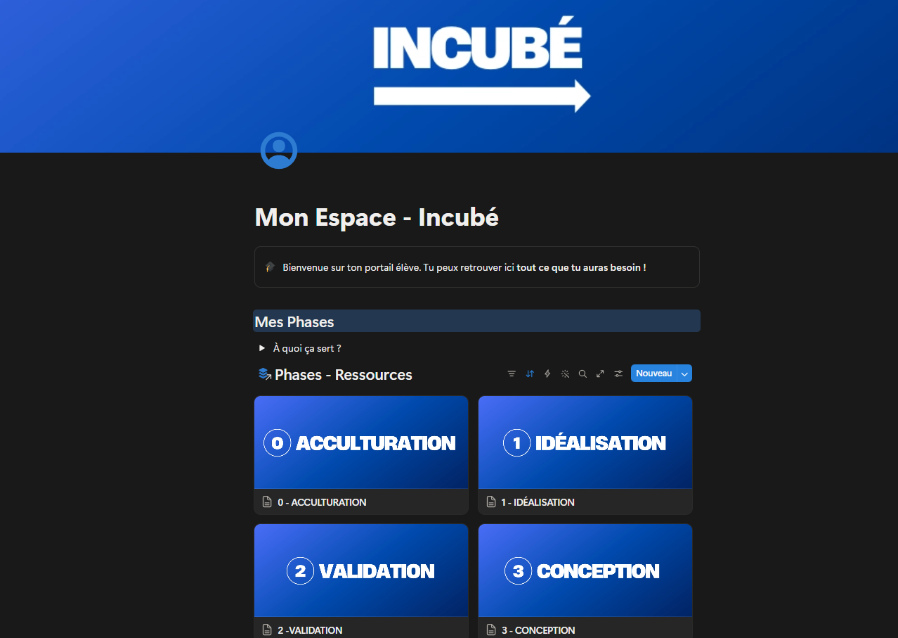 NextGen Notion dashboard designed for an incubated student