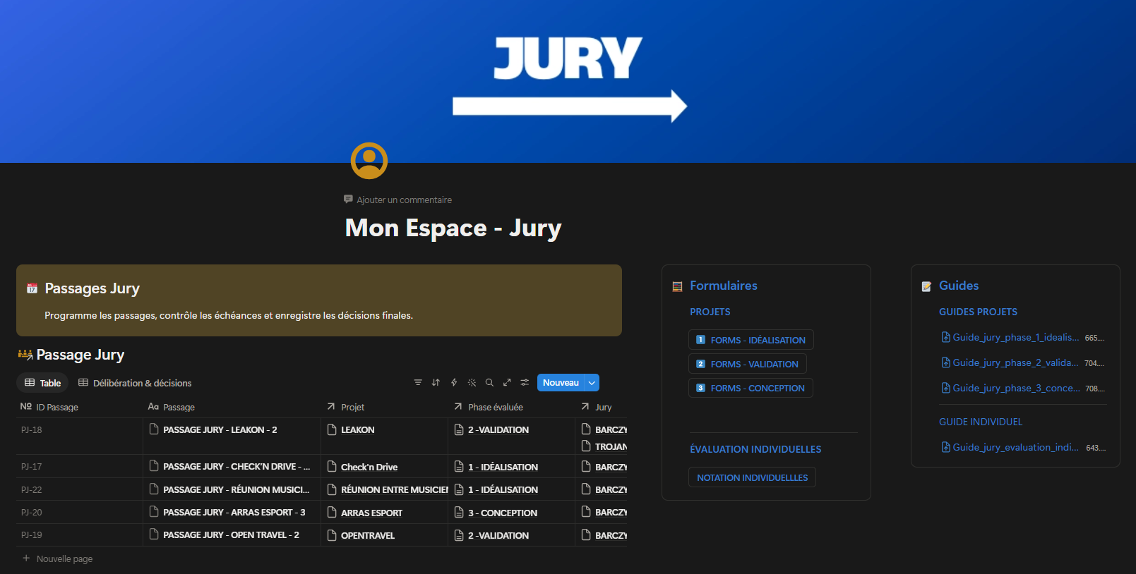 NextGen Notion dashboard designed for jury operations